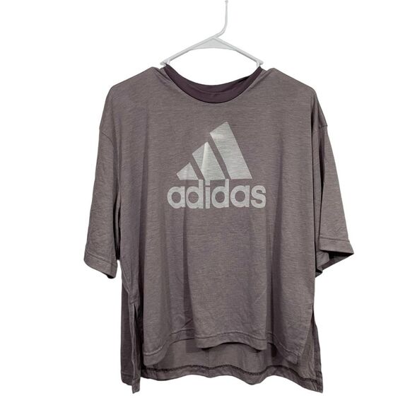 NWT Adidas Purple Cropped Short Sleeve T-Shirt - Picture 1 of 3